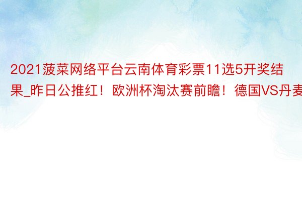 2021菠菜网络平台云南体育彩票11选5开奖结果_昨日公推红！欧洲杯淘汰赛前瞻！德国VS丹麦