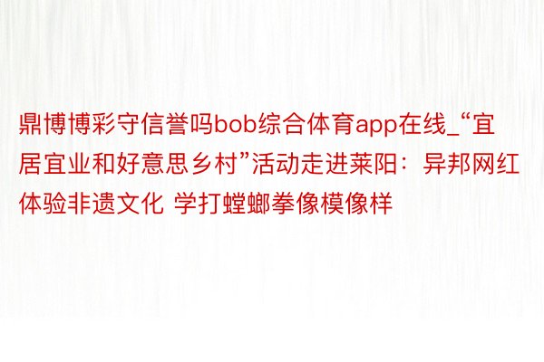 鼎博博彩守信誉吗bob综合体育app在线_“宜居宜业和好意思乡村”活动走进莱阳:异邦网红体验非遗文化 学打螳螂拳像模像样