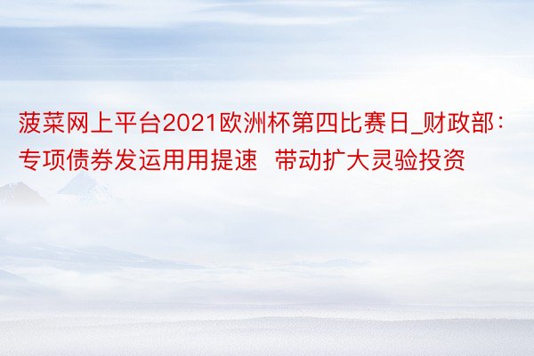 菠菜网上平台2021欧洲杯第四比赛日_财政部：专项债券发运用用提速  带动扩大灵验投资